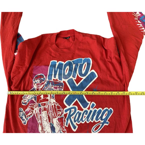 Vintage 80s 90s Moto X Motocross Racing XL L/S Red Double Sides Shirt VTG - Picture 7 of 8